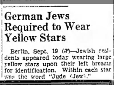German Jews Required to Wear Yellow Stars